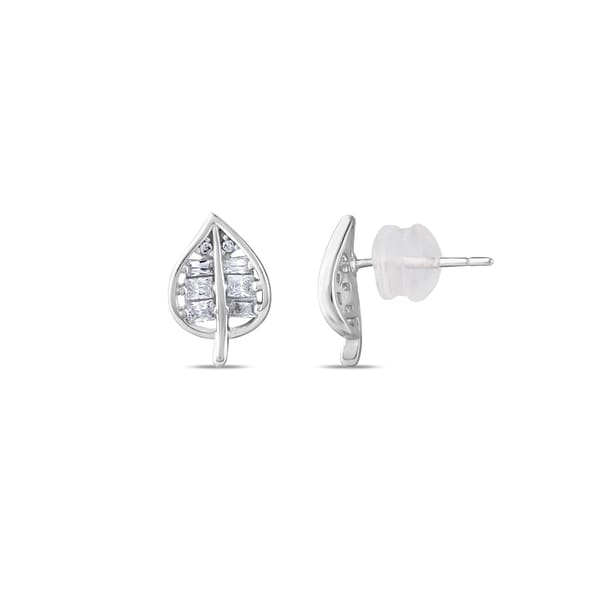 Серебряные серьги с багетной огранкой и фигуркой листа из коллекции Gift