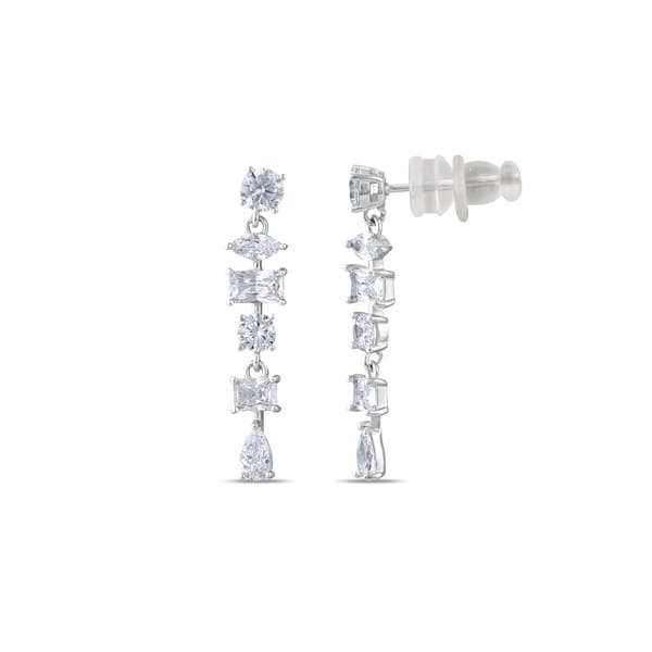 Серьги из серебра Gift Collection с круглыми и багетными цирконами, вертикальный дизайн