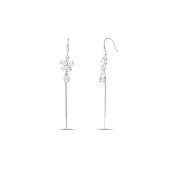 Серьги Gift Collection из серебра с белыми камнями, цветочным мотивом и цепочкой