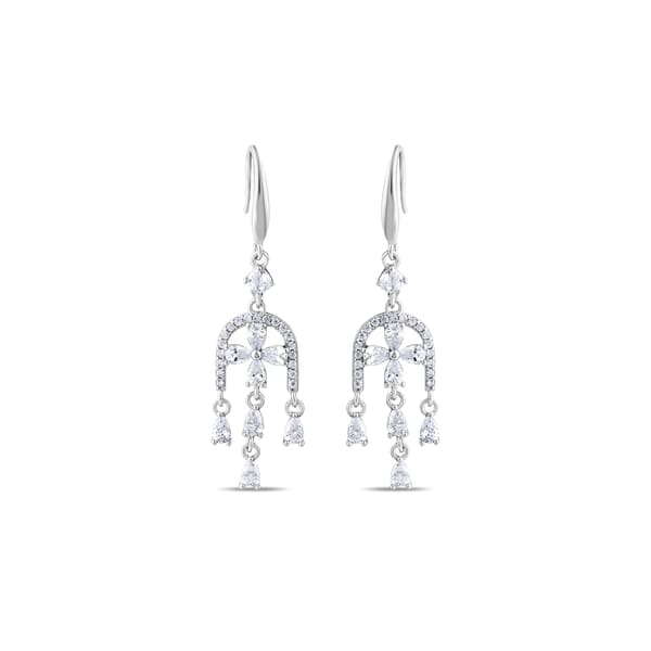 Серебряные висячие серьги Gift Collection в форме люстры с цветочным мотивом и камнями в виде капель
