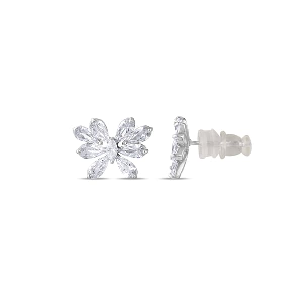 Серебряные серьги-гвоздики с бабочками из коллекции Gift с камнями огранки «маркиз» и «капля»