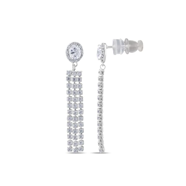 Gift Collection Oval Mount Triple Waterfall Tassel Drop Silver