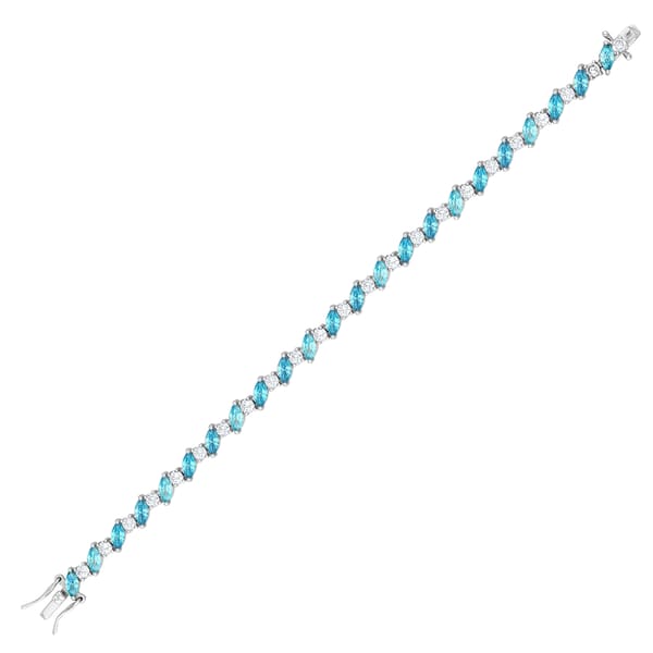 Baguette Collection Marquise Blue & Round White Stone Waterway Silver Bracelet