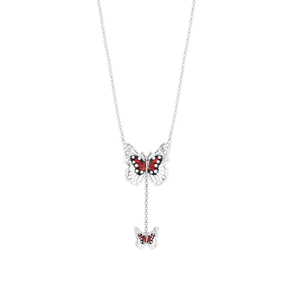 Серебряное кольцо Monarch Butterfly с красной и черной эмалью, ажурным узором и двумя бабочками