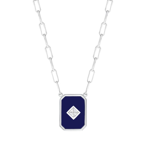 Lucky Gems Collection Lapis Stone Rectangular Medallion Silver Necklace