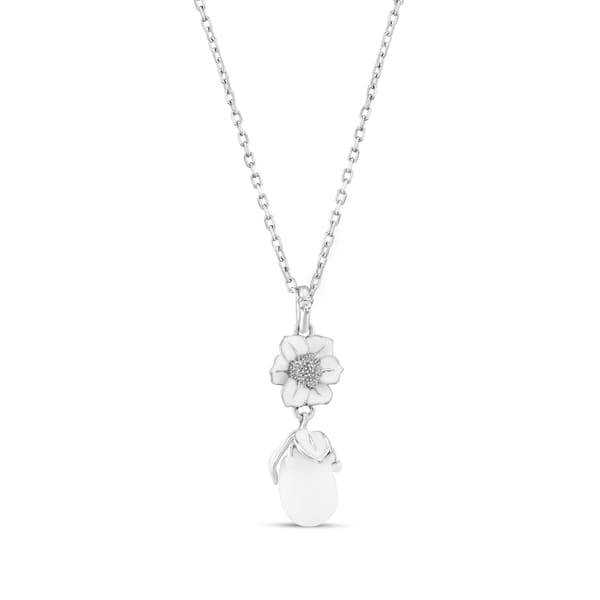 White Dreams White Enamel Flower and Teardrop Stone Silver Necklace