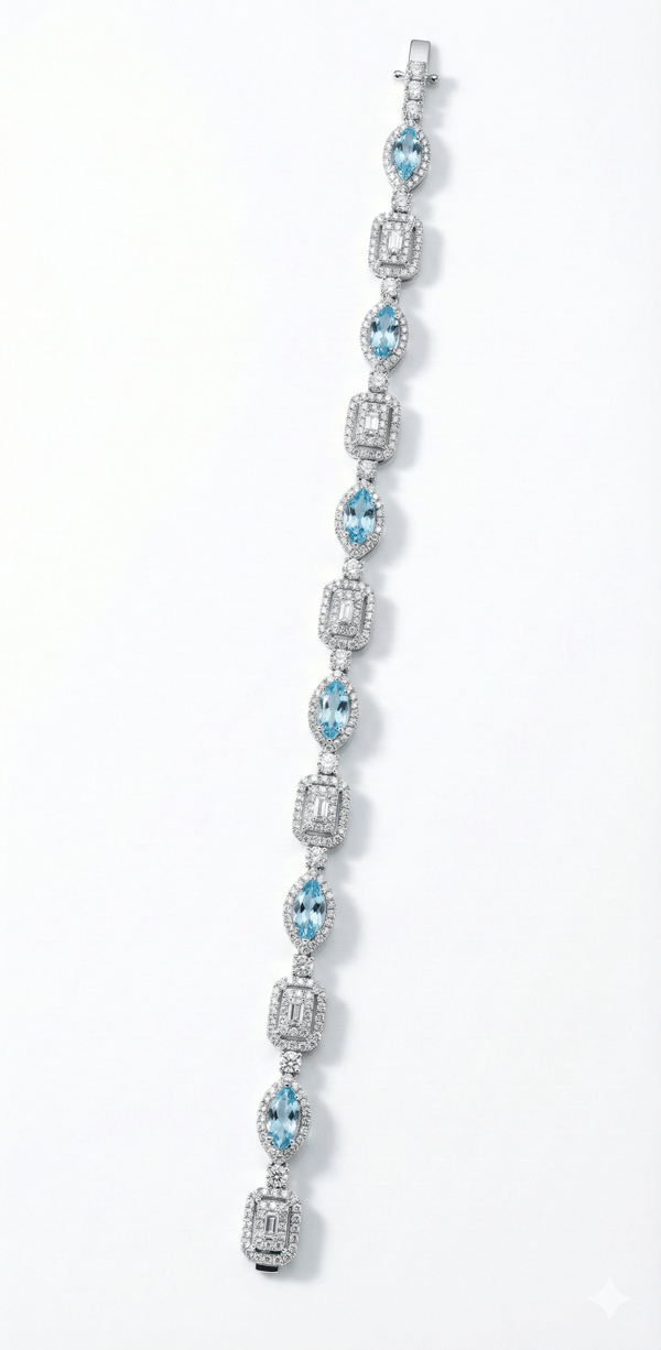 Baguette Collection Marquise Blue & Baguette White Stone Framed Silver Bil