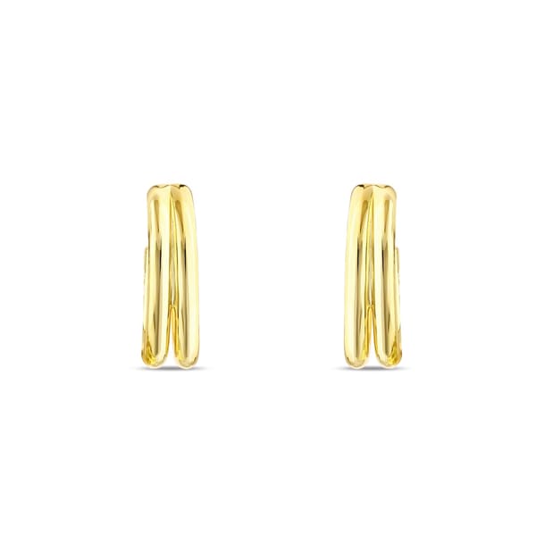 Sun Collection Double Line Design Thick Hoop Silver Earrings