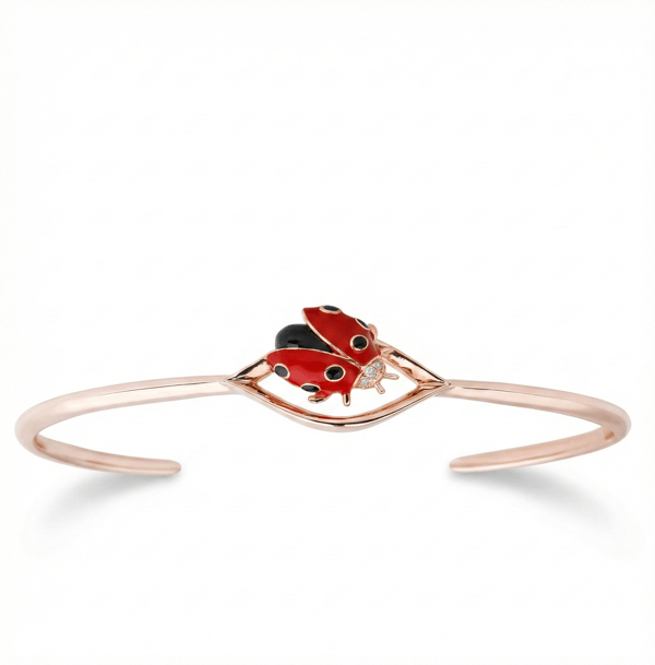 Ladybee Collection Rose Plated Red Enamel Ladybug Silver Bracelet