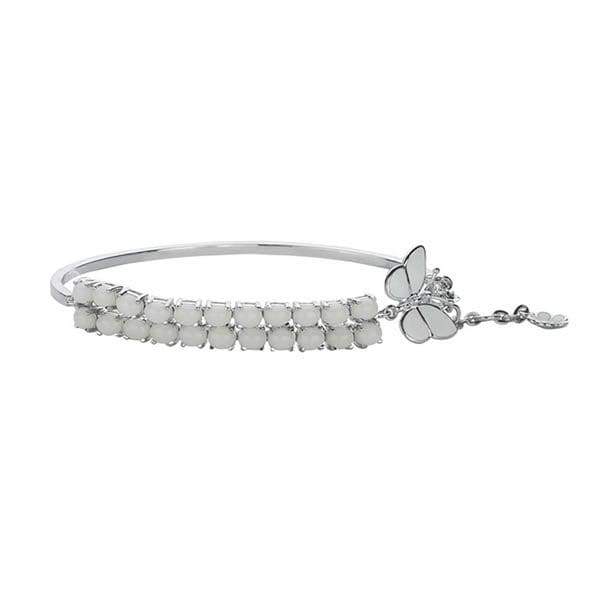 White Dreams Double Row White Stone Butterfly Figure Cuff Women's Bracelet