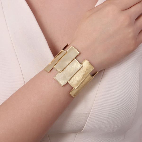 Sun Collection Long Rectangular Plate Gold Plated Silver Bracelet