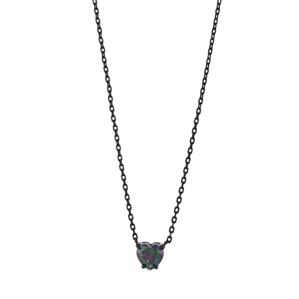Black Magic Collection Heart Cut Black Silver Solitaire Necklace