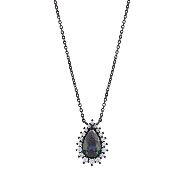Black Magic Collection Teardrop Cut Stone Black Silver Necklace