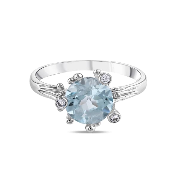 Gift Collection Blue Solitaire Silver Ring with Side Stones