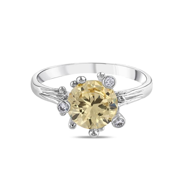 Gift Collection Yellow Solitaire Silver Ring with Side Stones