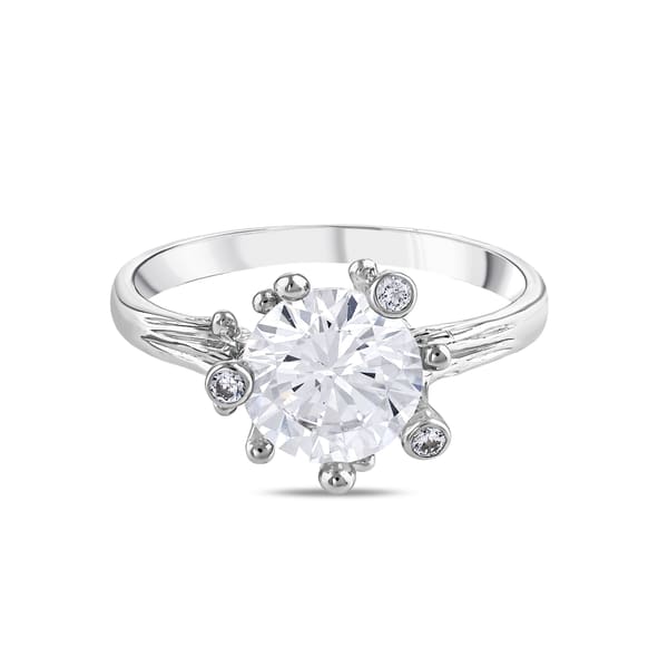 Gift Collection White Solitaire Silver Ring with Side Stones