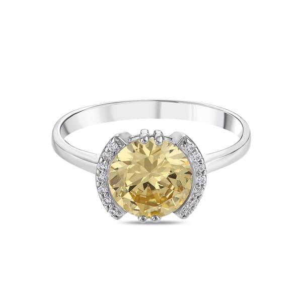 Gift Collection Round-Cut Yellow Stone with Shimmering Side Strips Silver