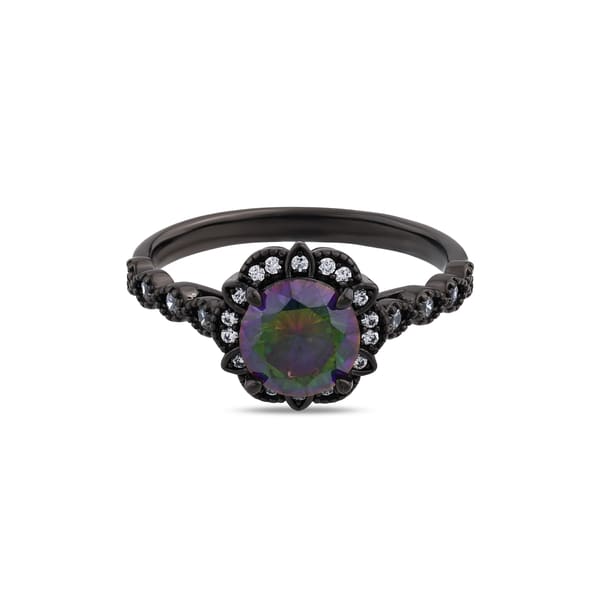 Black Magic Collection Black Stone Round Cut Silver Ring