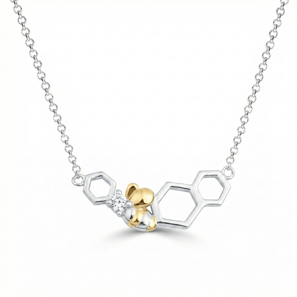 Ladybee Collection Silver and Gold Tone Horizontal Honeycomb Bee Figure Women's N
