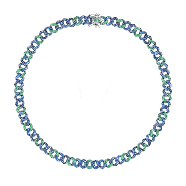 Серебряное колье-чокер Rainbow Collection с зелеными и синими камнями