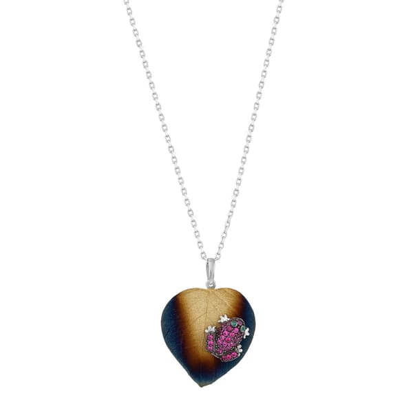 Global Warming Burnt Enamel Pink Stone Frog Figure Heart Necklace