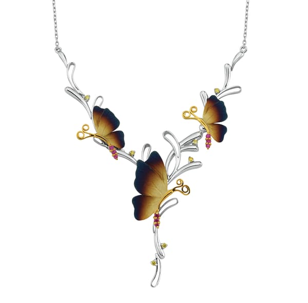 Global Warming Silver-Tone Multi Butterfly and Branch Design with Colorful Stones Dangle