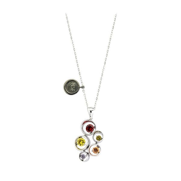 Hypnose Collection Modern Asymmetrical Design Five-Colored Stone Silver Necklace