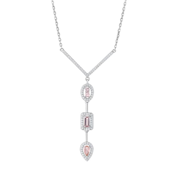Серебряное колье с розовыми камнями и V-образной деталью из коллекции Baget