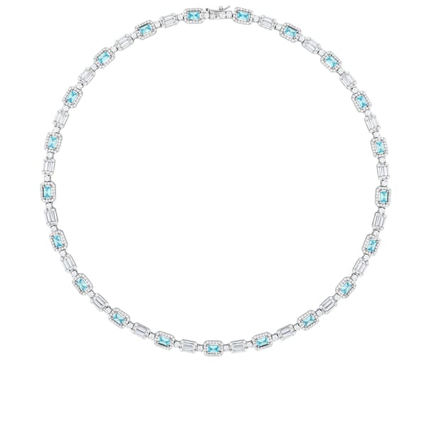 Baguette Collection Blue and White Baguette Stone Necklace Silver Necklace
