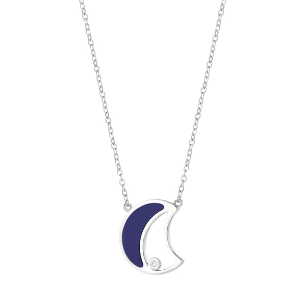 Lucky Gems Collection Lapis Stone Crescent Figure Silver Necklace
