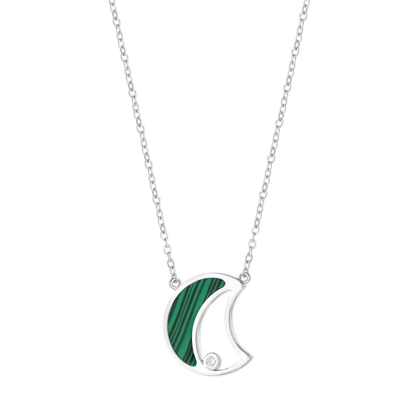 Lucky Gems Collection Malachite Crescent Silver Necklace