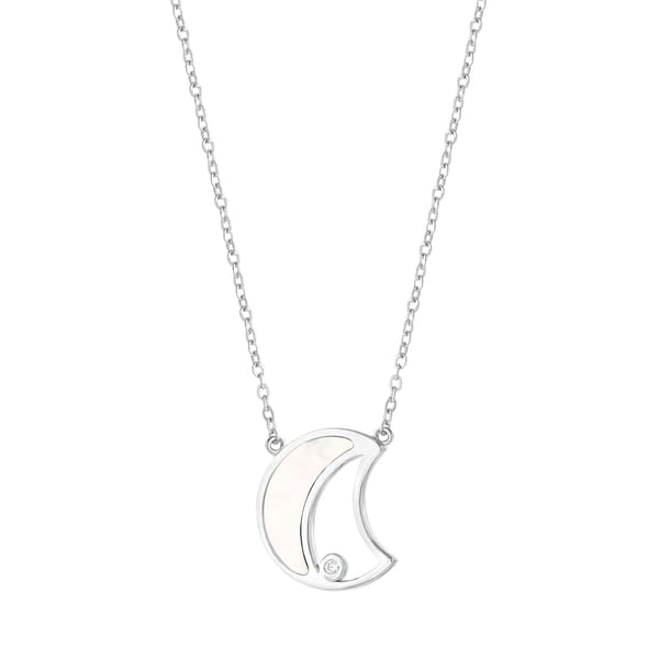 Lucky Gems Collection Mother-of-Pearl Crescent Moon Silver Necklace