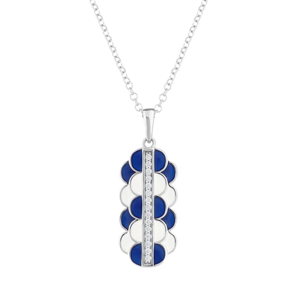 Heaven Collection Blue and White Enamel Herringbone Silver Necklace