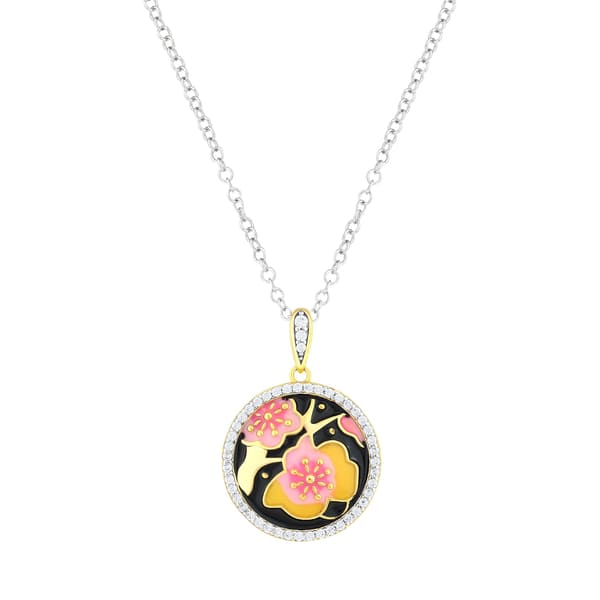 Heaven Chain Black Enamel Medallion Floral Silver Necklace