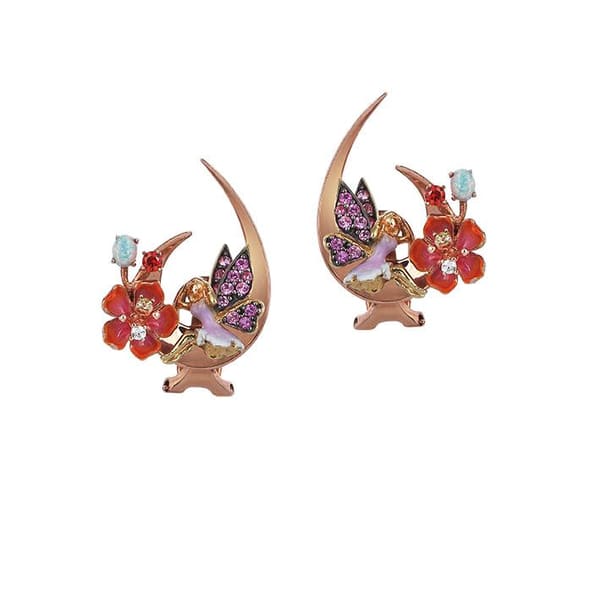 Fairy Tales Collection Yellow Plated Crescent Moon and Fairy Figure Enamel Silver