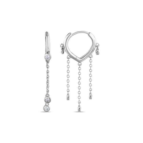 Серьги-кольца Rainbow Collection из серебра с белыми камнями и цепочками