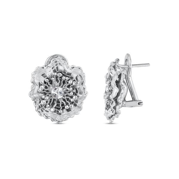 Gallica Silver Earrings with Zircon Stone Center and Bud Details