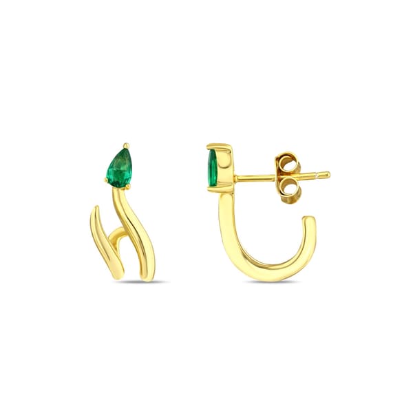 Sun Collection Emerald Green Teardrop Stone J-Shaped Silver Earrings