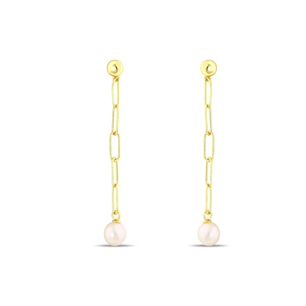 Sun Collection Pearl Stone Chain Silver Earrings