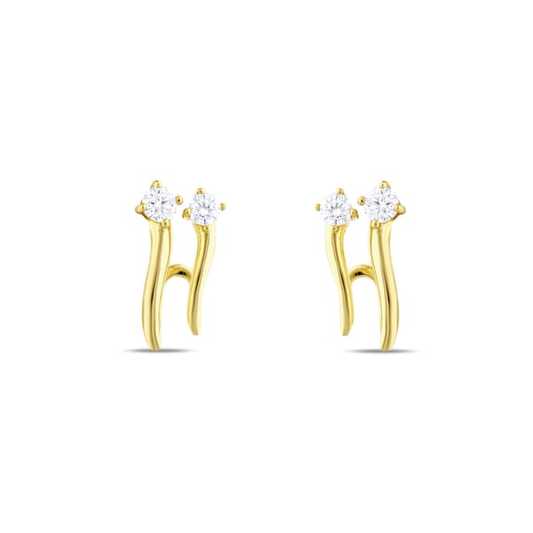 Sun Collection Minimalist Two-Line Shimmering Stone Silver Earrings