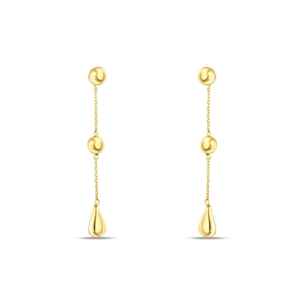 Sun Collection Long Chain Dangle Silver Earrings with Top and Drop Details