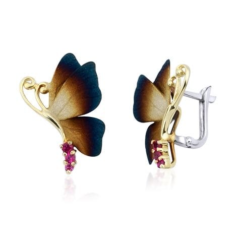 Global Warming Burnt Enamel Butterfly Pink Stone Women's Earrings