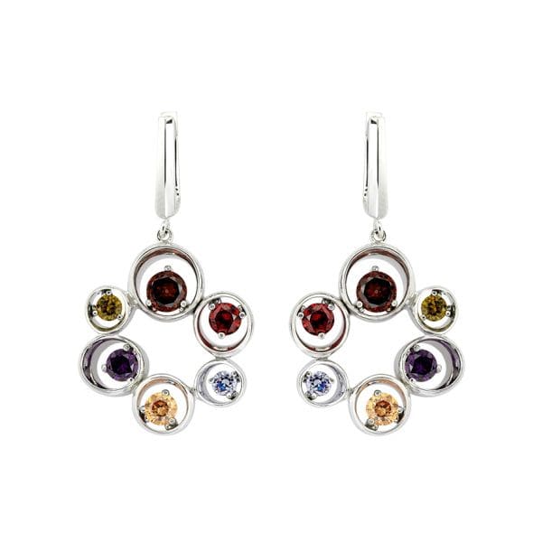 Hypnose Collection Floral Multi-Colored Stone Silver Earrings