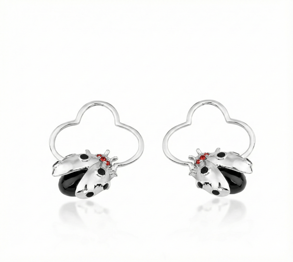 Ladybee Collection Ladybug Design Silver Earrings