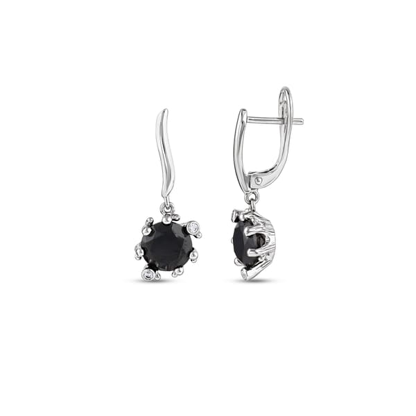 Серебряные висячие серьги Gift Collection с черным камнем и цирконием