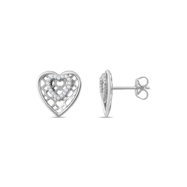 Gift Collection Heart-Within-Heart Design Silver Earrings
