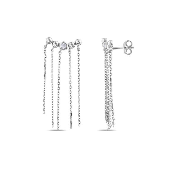 Lucky Gems Collection Long Chain Tassel Silver Earrings
