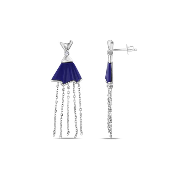 Серьги Lucky Gems Collection, серебряные, с эмалью лазурита и цепочками-кисточками