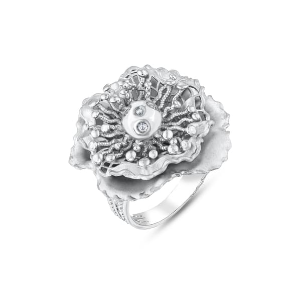 Gallica Stone Centered 3D Bud Silver Ring