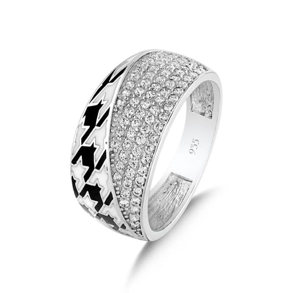 Pied De Poule Half Eternity Zircon Stone Thick Silver Ring